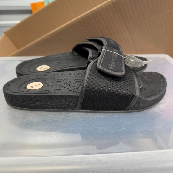Adidas Sandals Mens 7 Black Human Race Chancletas HU Slide Pharrell Williams NEW - Picture 5 of 13